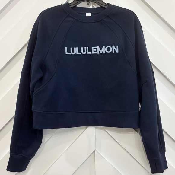 NWOT Lululemon Scuba Oversized Pullover Sweatshirt In Wordmark True Navy XS/S - Picture 1 of 6
